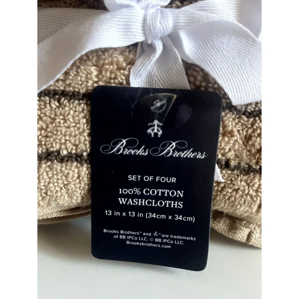 Brooks Brothers Washcloths Facecloths Cafe Au Lait Brown Stripe 13x13